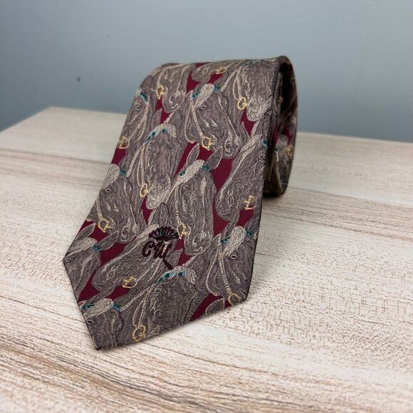Vintage Countess Mara Horse Tie 90's Novelty Design Animal Red Brown Necktie CM - Picture 2 of 5